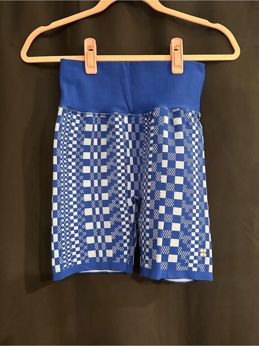Sweaty Betty Royal Blue & White Check Bike Shorts